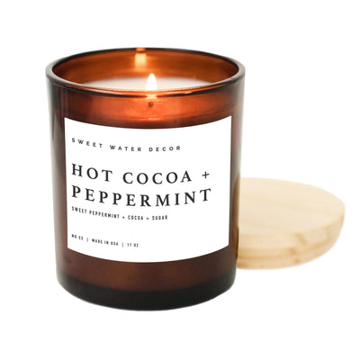 Hot Cocoa and Peppermint Soy Candle - Amber Jar - 11 oz