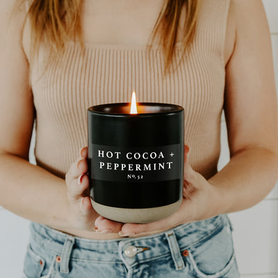 Hot Cocoa and Peppermint Soy Candle - Black Stoneware Jar - 12 oz
