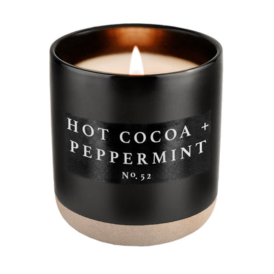 Hot Cocoa and Peppermint Soy Candle - Black Stoneware Jar - 12 oz