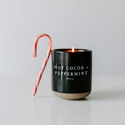 Hot Cocoa and Peppermint Soy Candle - Black Stoneware Jar - 12 oz