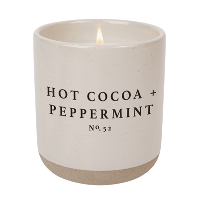 Hot Cocoa and Peppermint Soy Candle - Cream Stoneware Jar - 12 oz