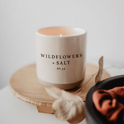 Wildflowers and Salt Soy Candle - Cream Stoneware Jar - 12 oz