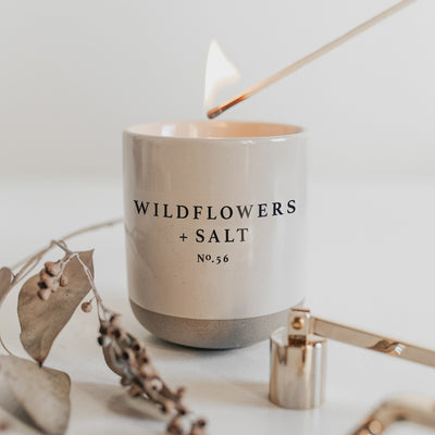 Wildflowers and Salt Soy Candle - Cream Stoneware Jar - 12 oz