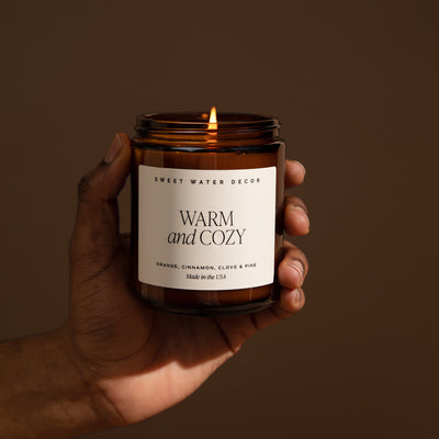 Warm and Cozy Soy Candle - Amber Jar - 9 oz THON - Sweet Water Decor - Candles