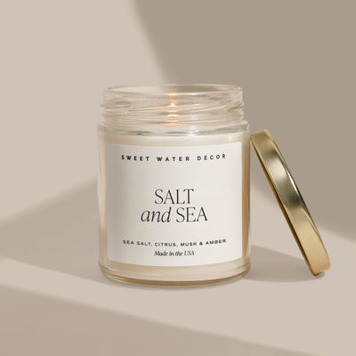 Salt and Sea Soy Candle - Clear Jar - 9 oz - Sweet Water Decor - Candles