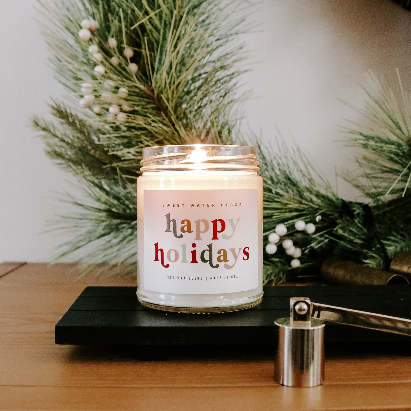 Happy Holidays Soy Candle - Clear Jar - 9 oz
