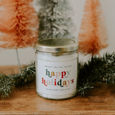 Happy Holidays Soy Candle - Clear Jar - 9 oz