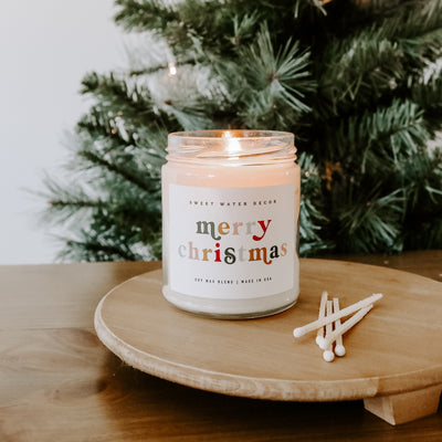 Merry Christmas Soy Candle - Clear Jar - 9 oz