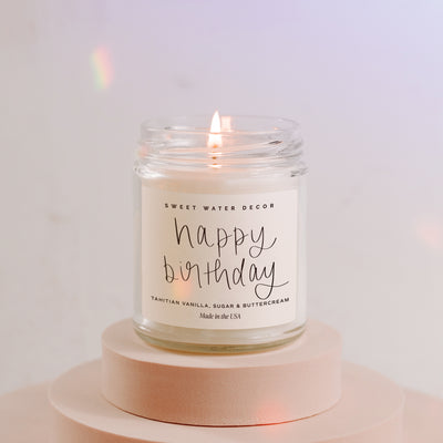 Happy Birthday Soy Candle - White Script Label - 9 oz