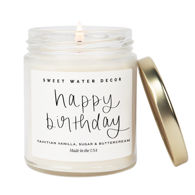 Happy Birthday Soy Candle - White Script Label - 9 oz