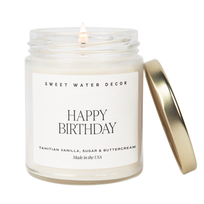 Happy Birthday Soy Candle - White Text Label - 9 oz