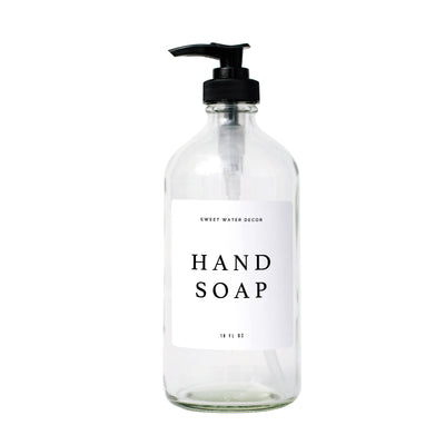 16oz Clear Glass Hand Soap Dispenser - White Text Label
