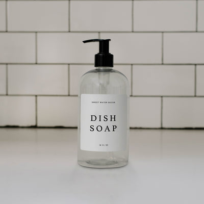16oz Clear Plastic Dish Soap Dispenser - White Text Label
