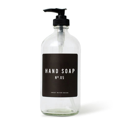 16oz Clear Glass Hand Soap Dispenser - Black Label - Sweet Water Decor - Dispenser - farmhouse decor