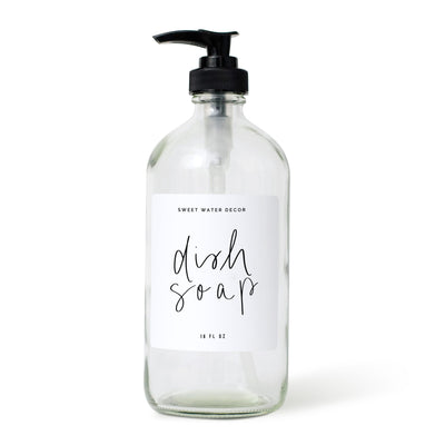 16oz Clear Glass Dish Soap Dispenser - White Label - Sweet Water Decor - Dispenser - farmhouse decor