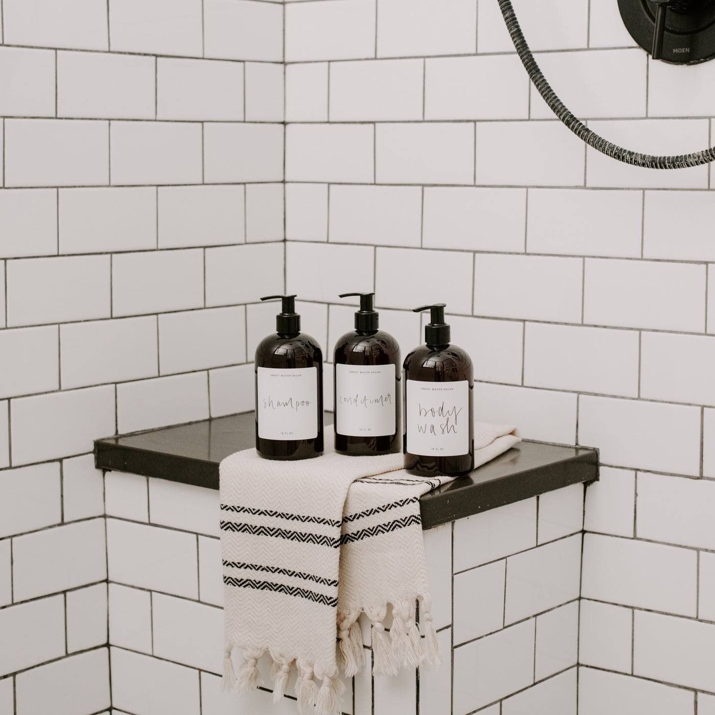16oz Amber Plastic Shampoo Dispenser - White Label
