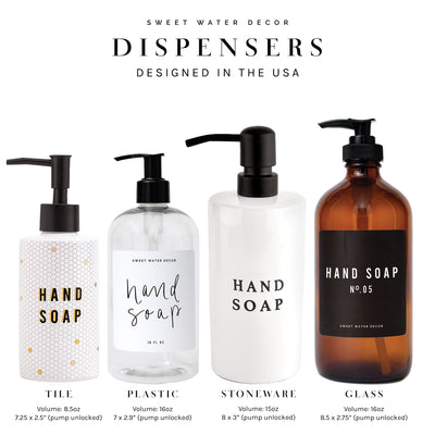 16oz Clear Glass Hand Soap Dispenser - White Text Label