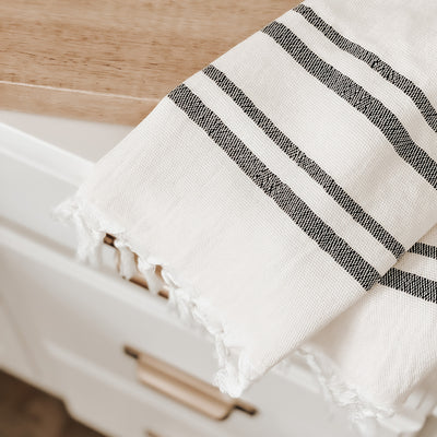 Haley Turkish Cotton + Bamboo Hand Towel - Two Stripe - Sweet Water Decor - Hand Towels