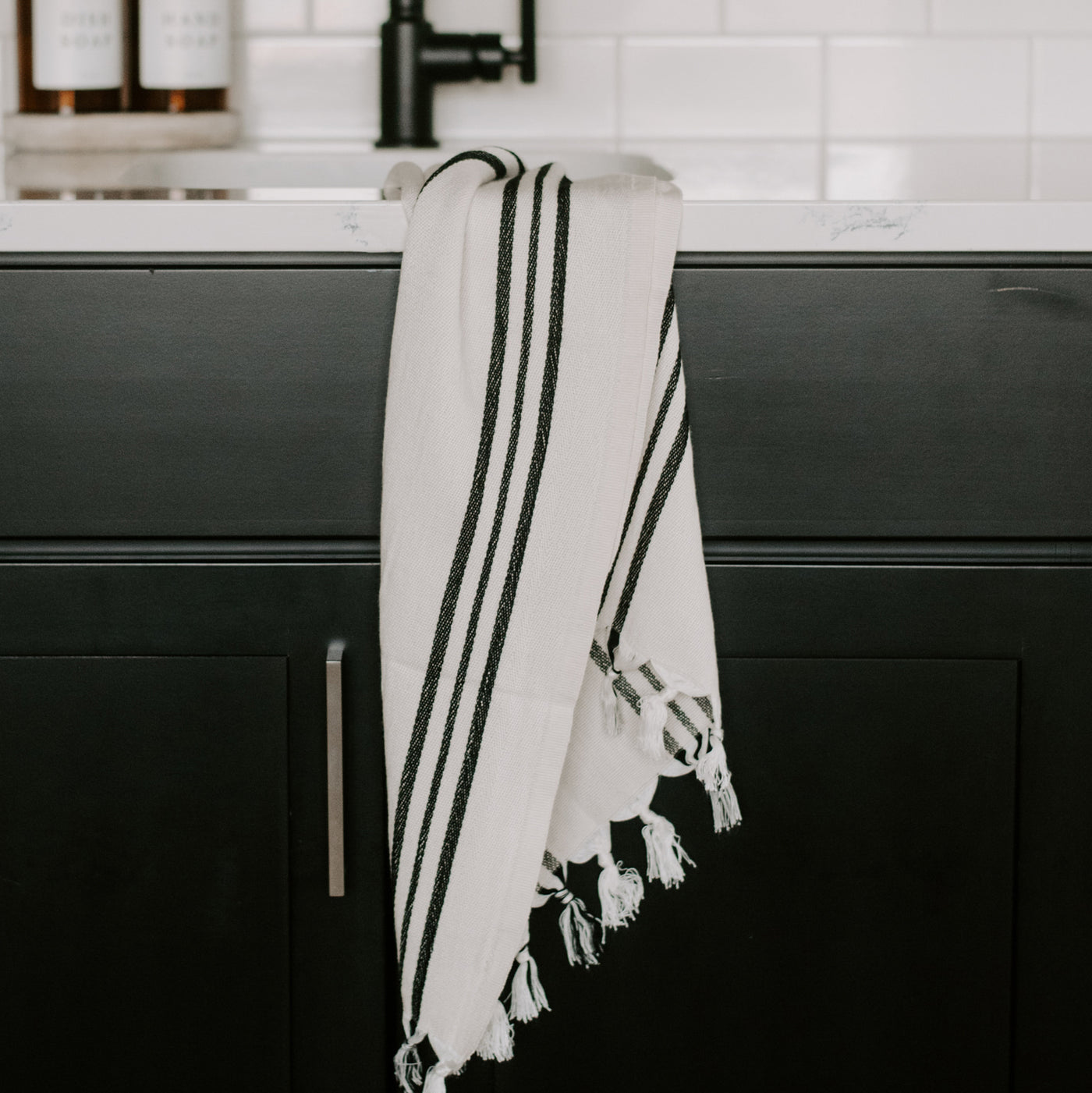 Sweet Water Decor Jordan Turkish Hand Towel Black Two Stripe - 19x35