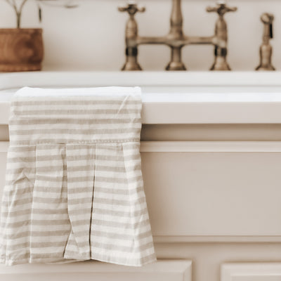 Tan Striped Tea Towel with Ruffle - Sweet Water Decor - Hand Towels