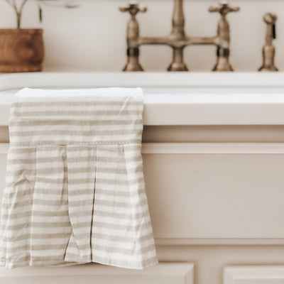 Tan Striped Tea Towel with Ruffle