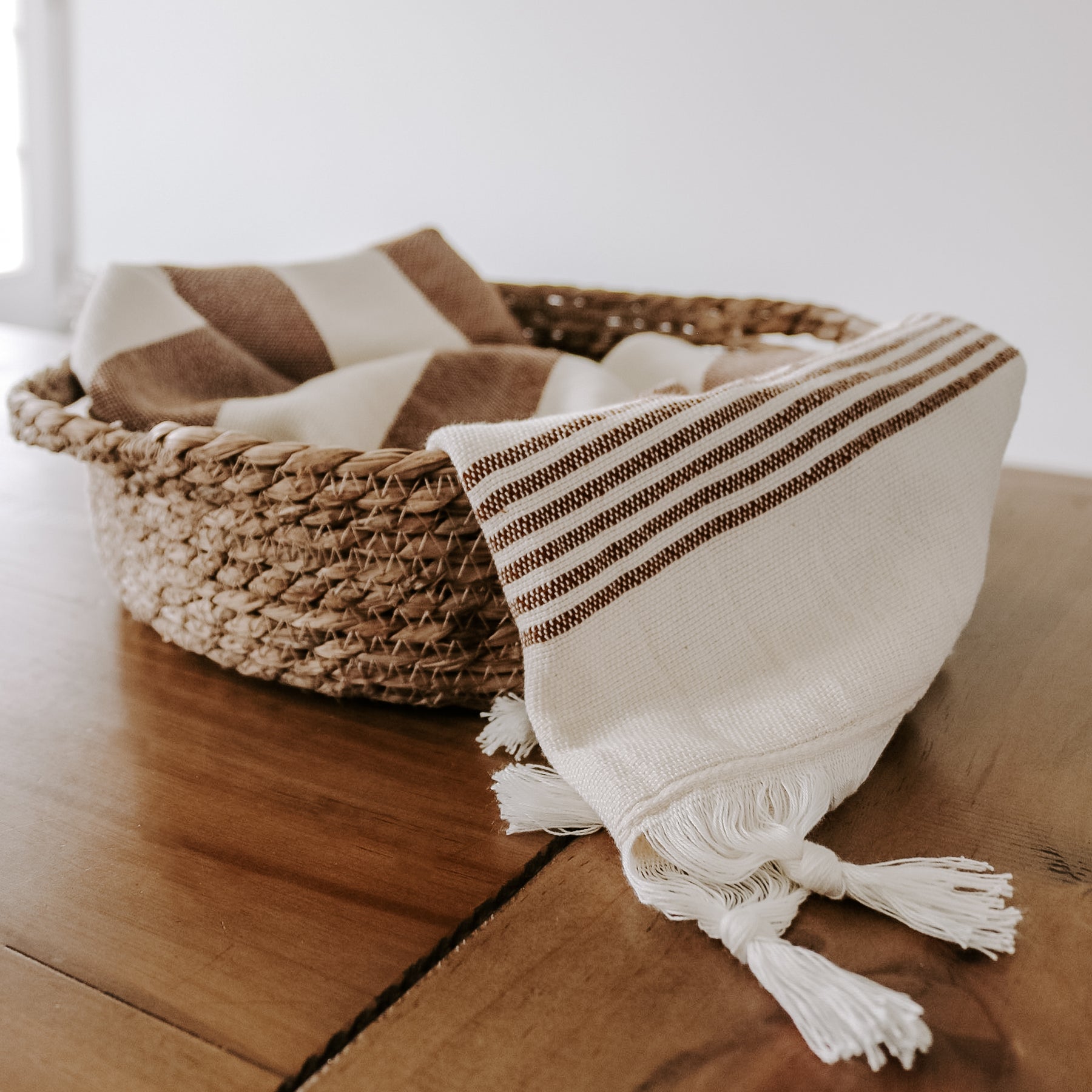 Sweet Water Decor Turkish Cotton + Bamboo Hand Towel - Multi Stripes - White