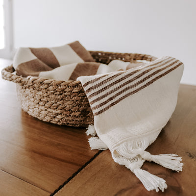 Turkish Cotton + Bamboo Hand Towel - Neutral Stripes - Sweet Water Decor - Hand Towels