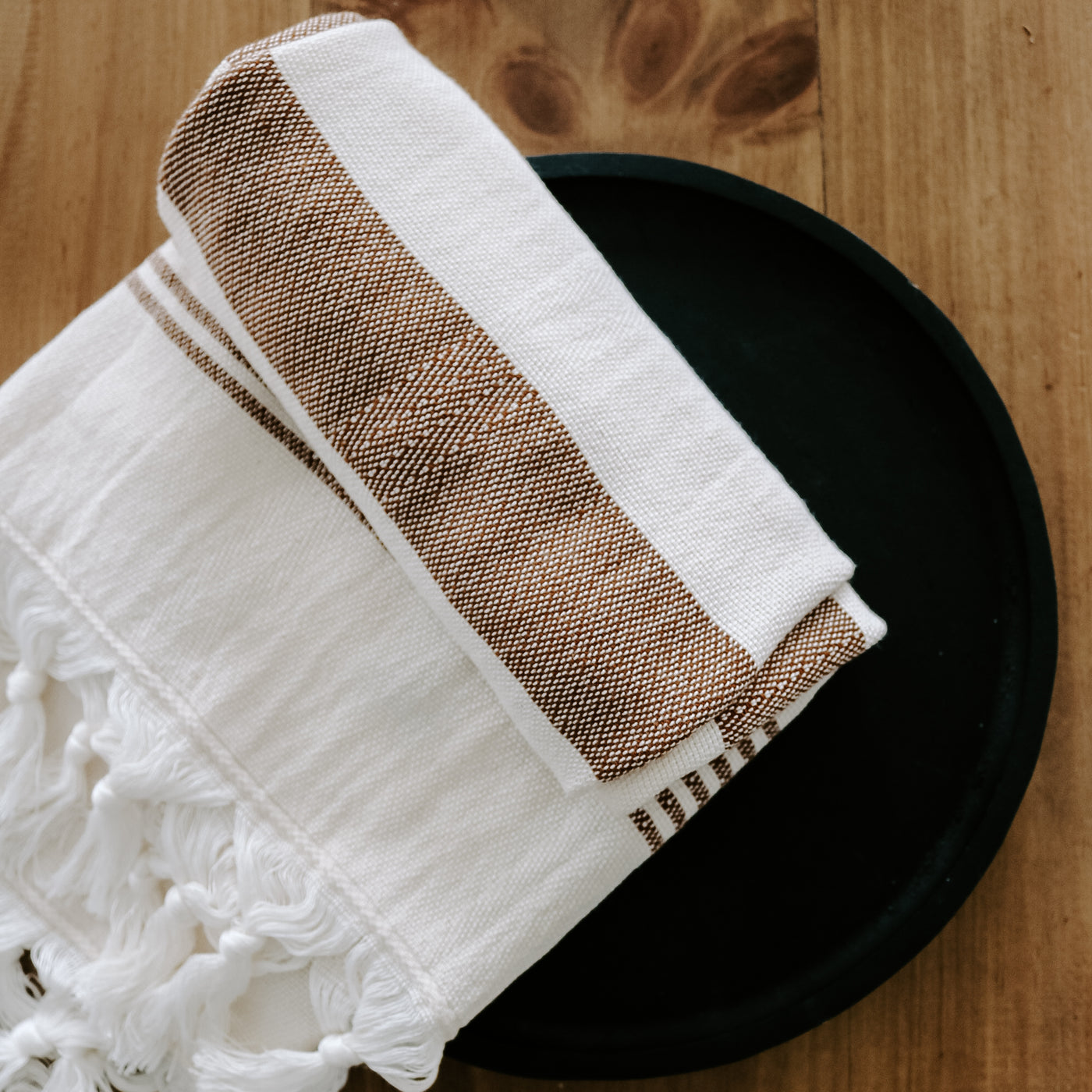 Turkish Cotton + Bamboo Hand Towel - Neutral Stripes - Sweet Water Decor - Hand Towels