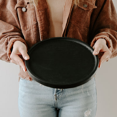 Large Black Round Wood Tray - Sweet Water Decor - Trays