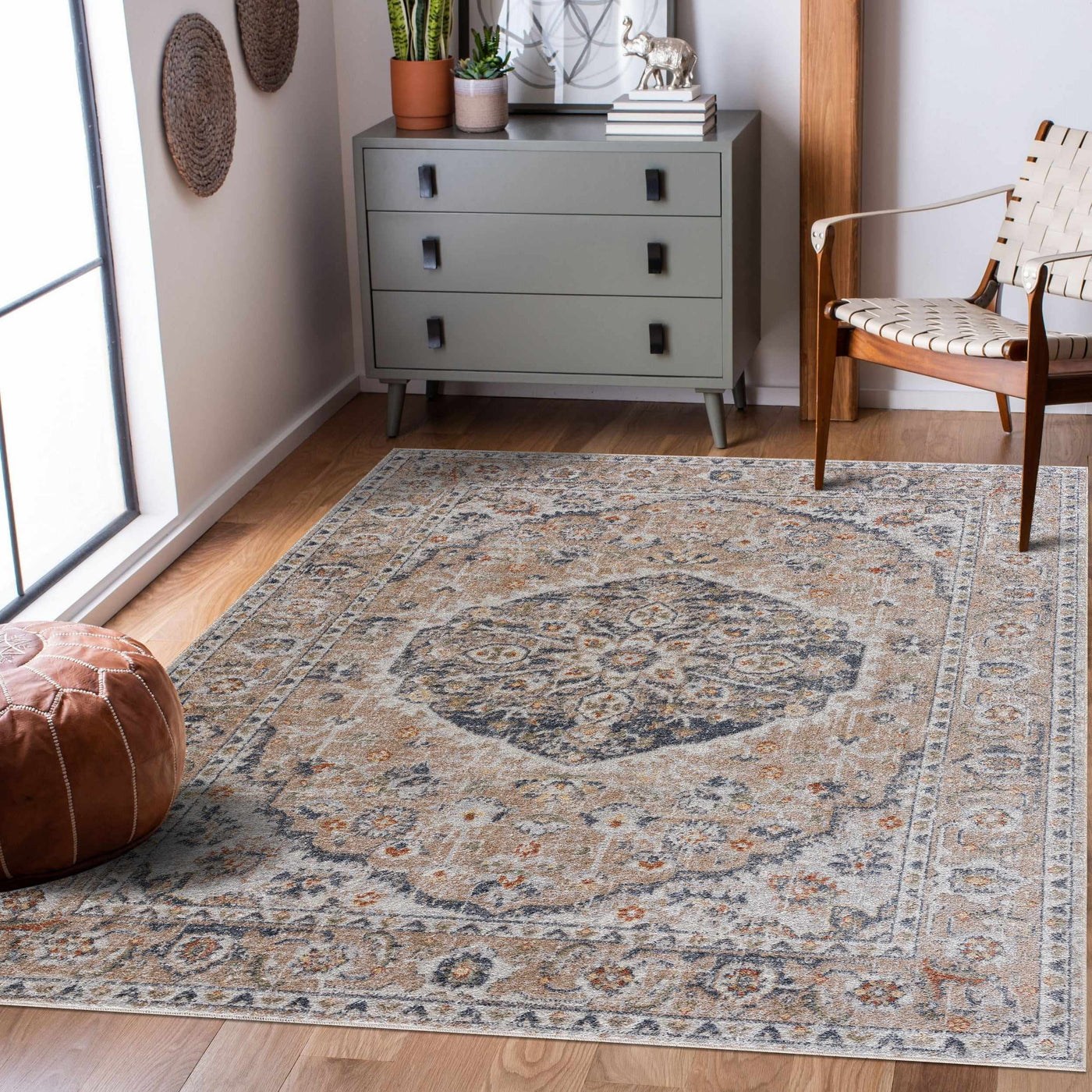 Beige Hiti Washable Area Rug