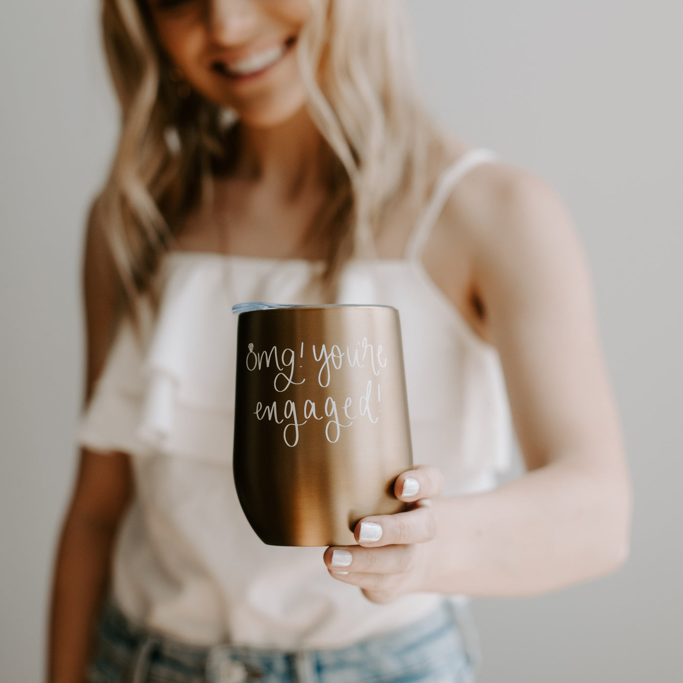 Engaged gold metal wine tumbler