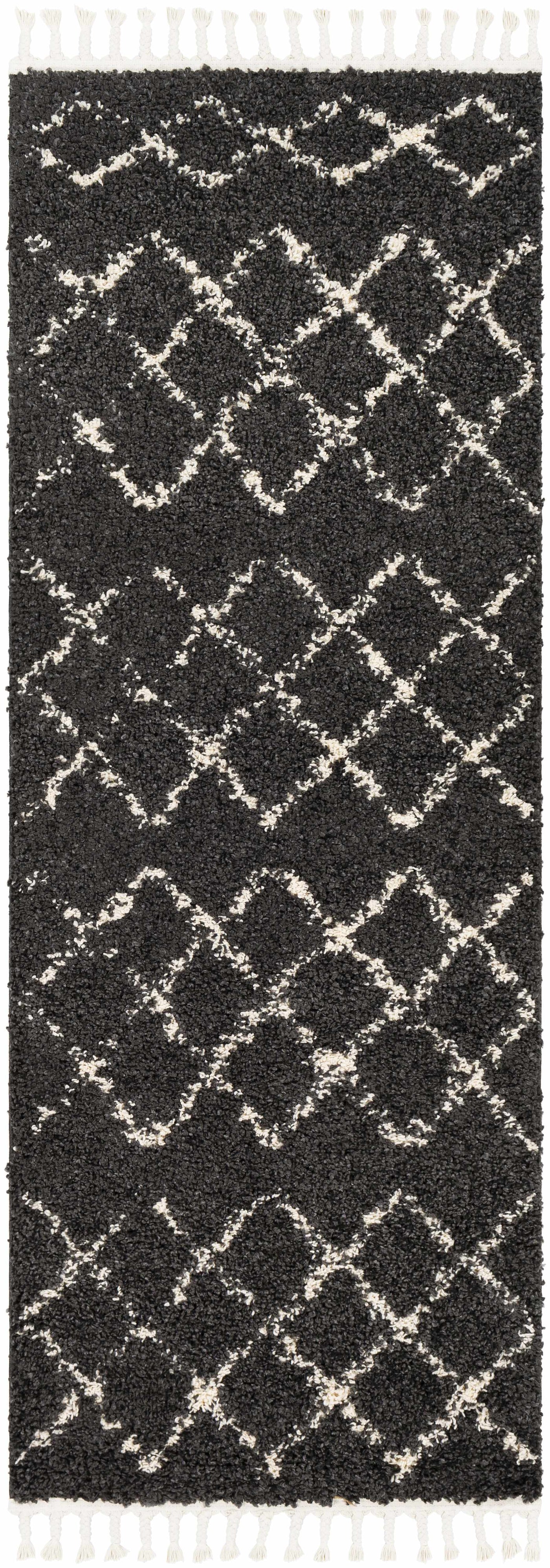 Wallagrass Black/Beige Trellis Tassel Shag