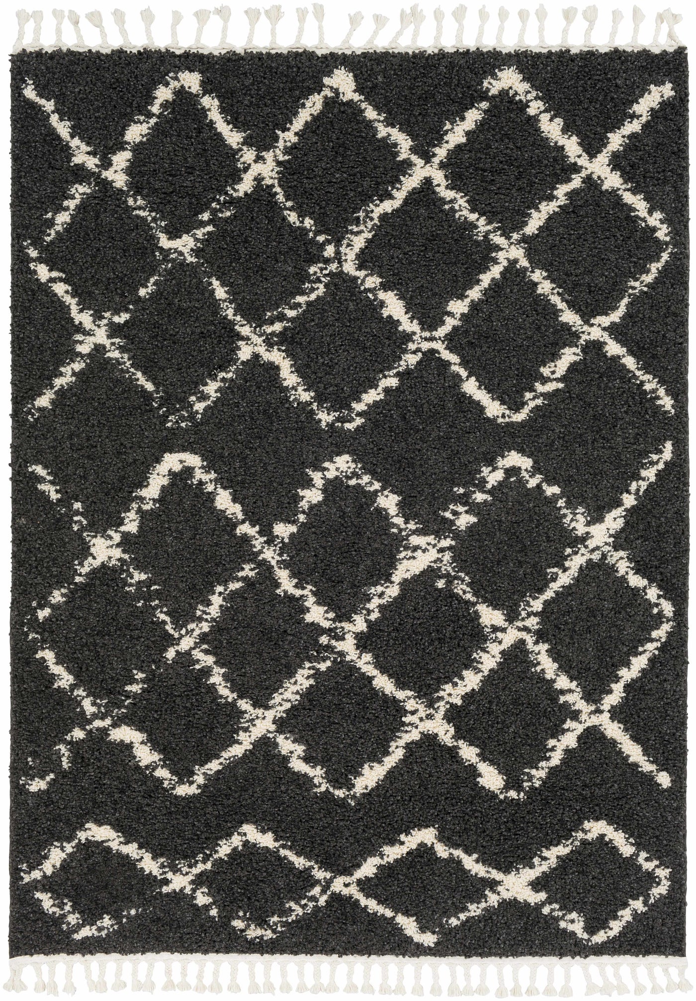 Wallagrass Black/Beige Trellis Tassel Shag