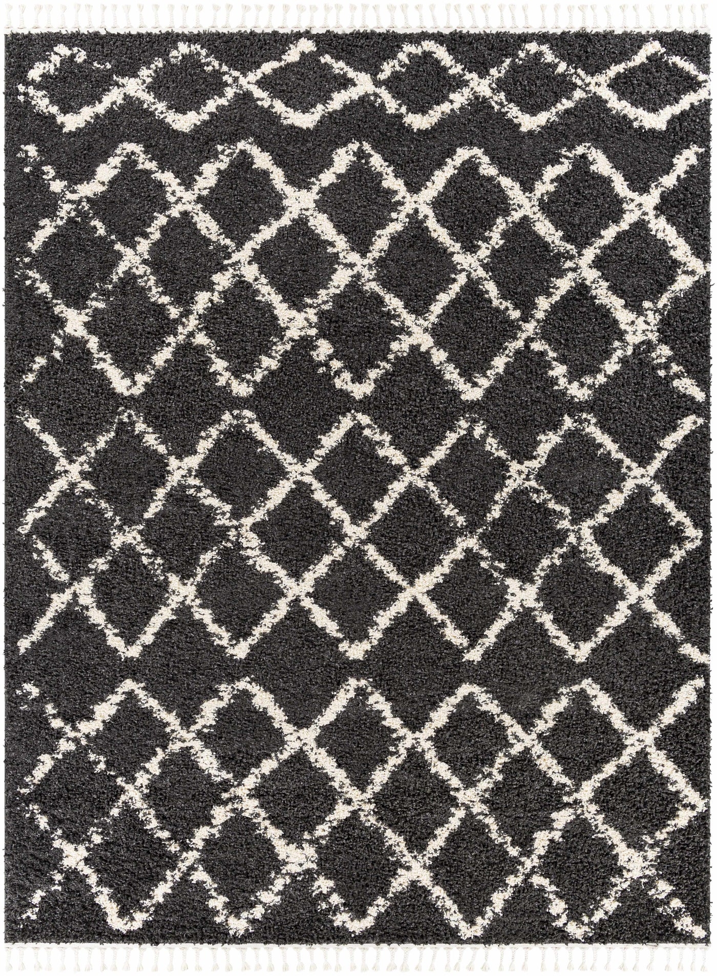 Wallagrass Black/Beige Trellis Tassel Shag