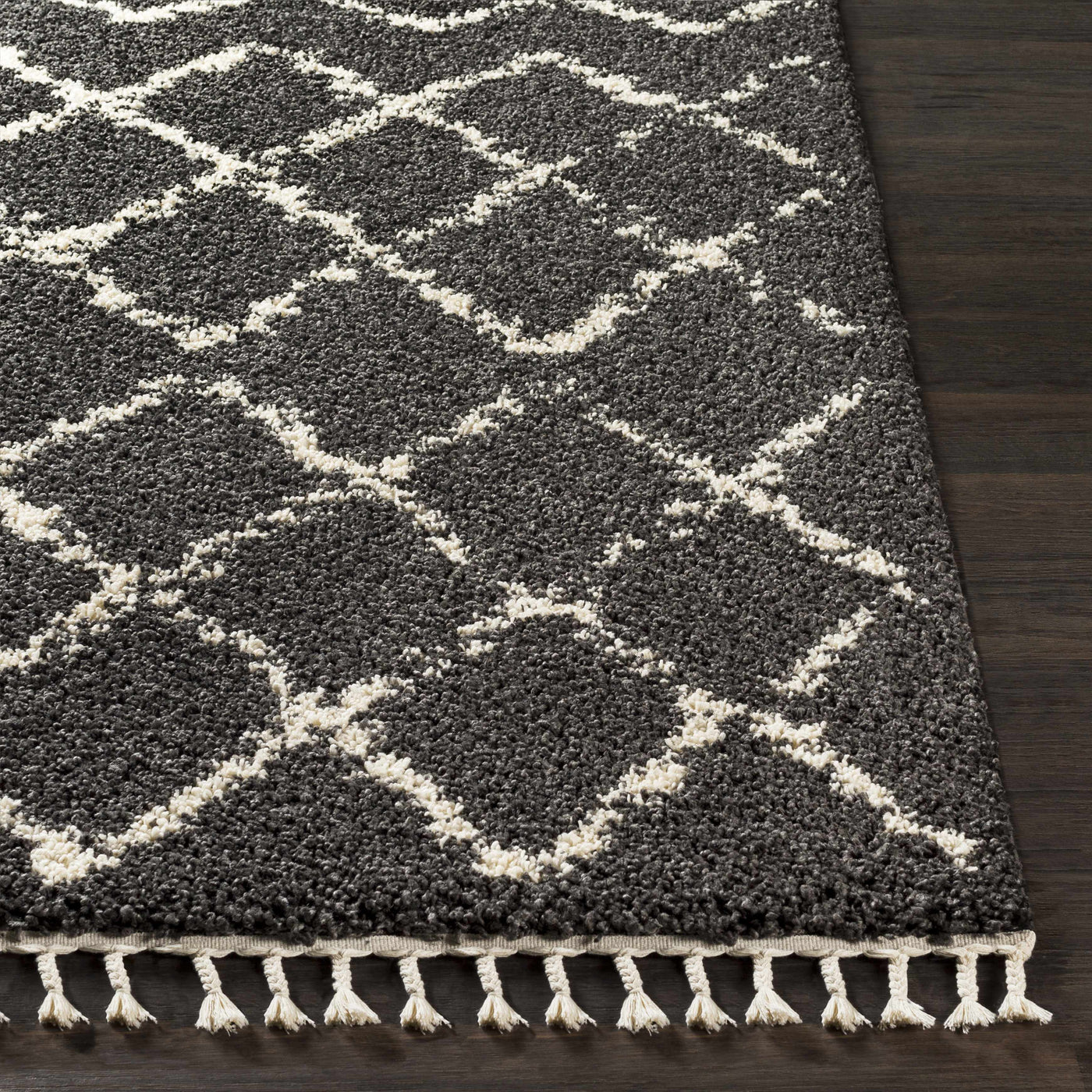 Wallagrass Black/Beige Trellis Tassel Shag