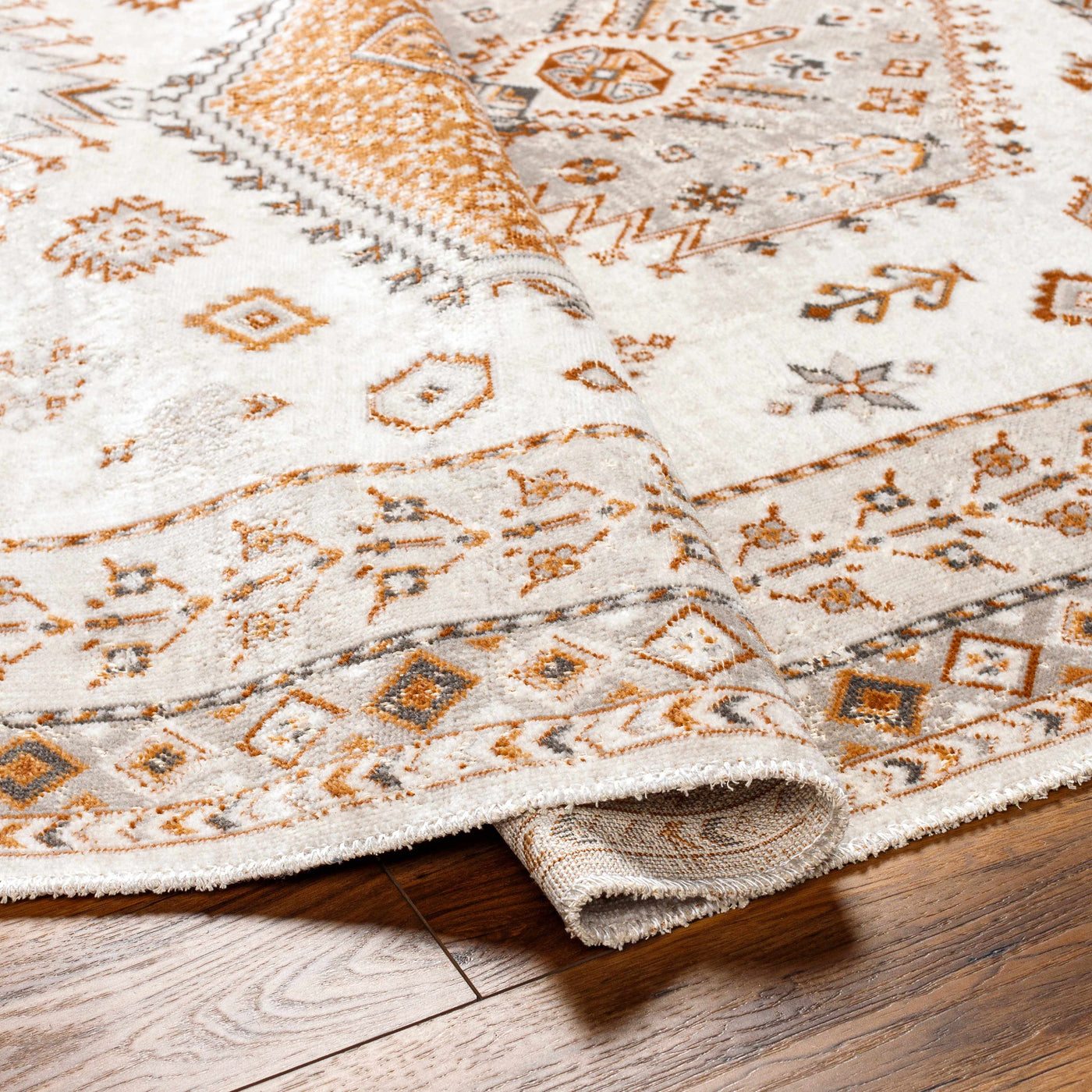 Cain Cream & Rust Washable Area Rug