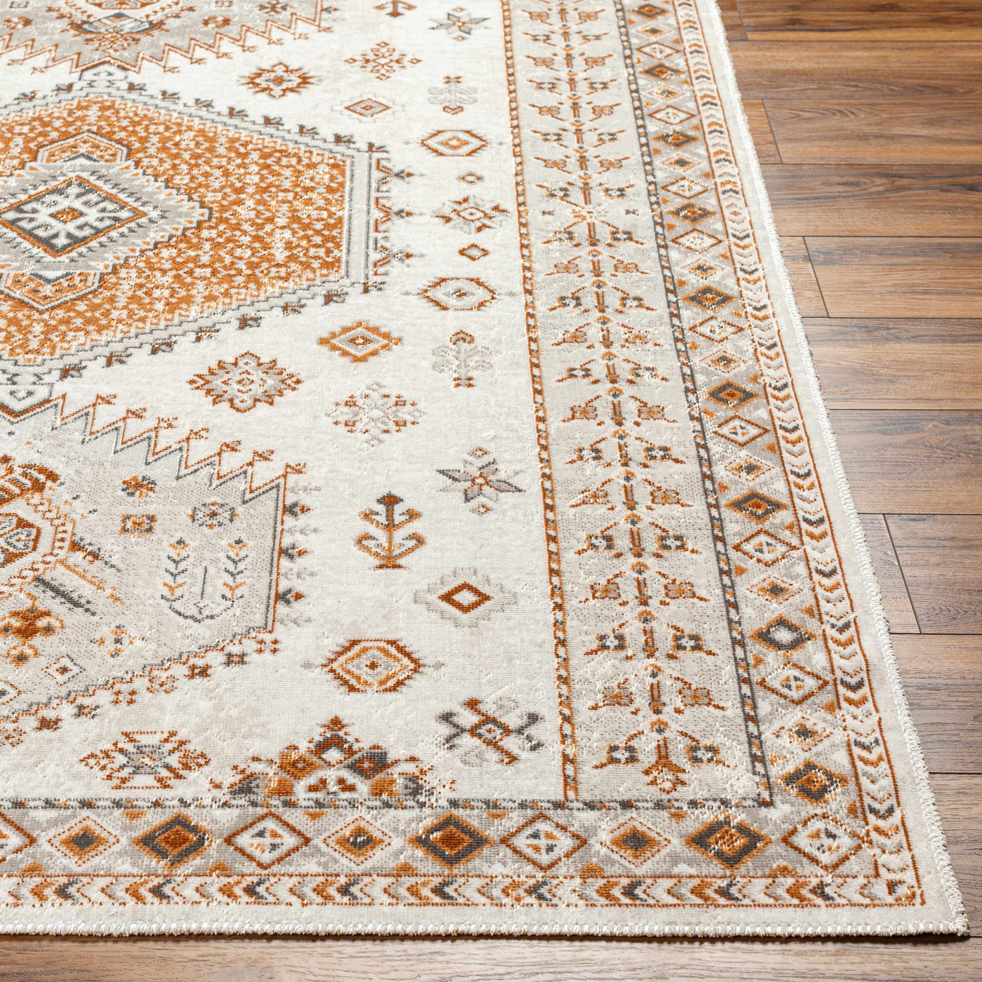 Cain Cream & Rust Washable Area Rug