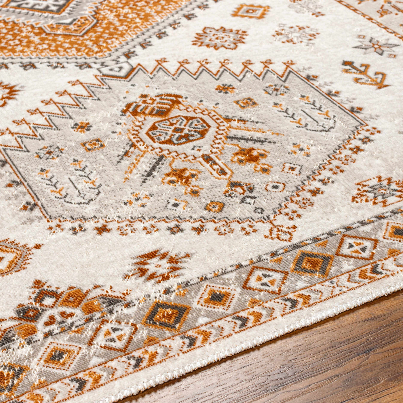 Cain Cream & Rust Washable Area Rug