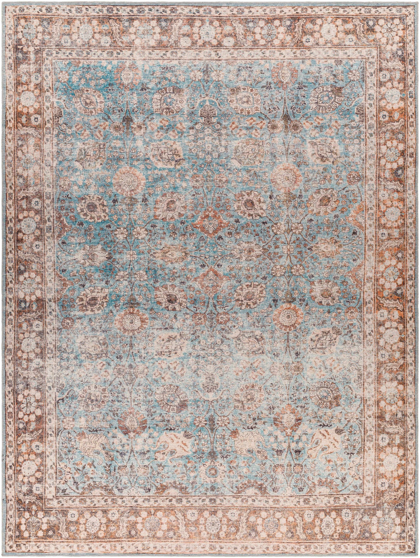 Brown Blue Dauis Vintage Washable Rug