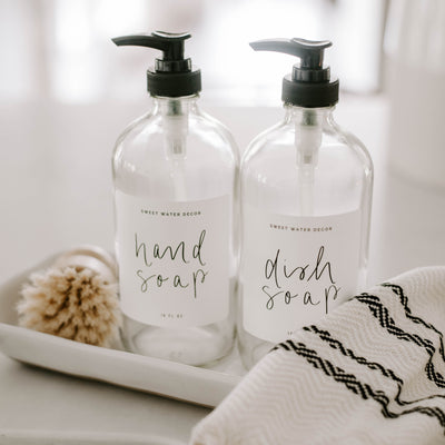 16oz Clear Glass Countertop Dispenser Set of 2 - White Label
